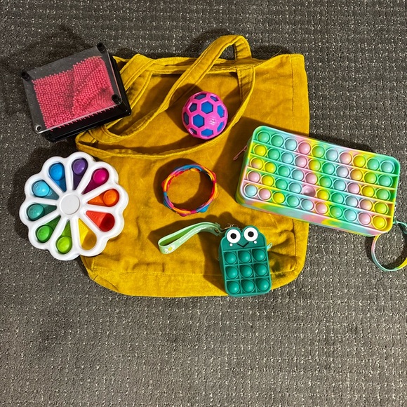 Yellow Tote Bag with Assorted Fidget Toys - Picture 1 of 16